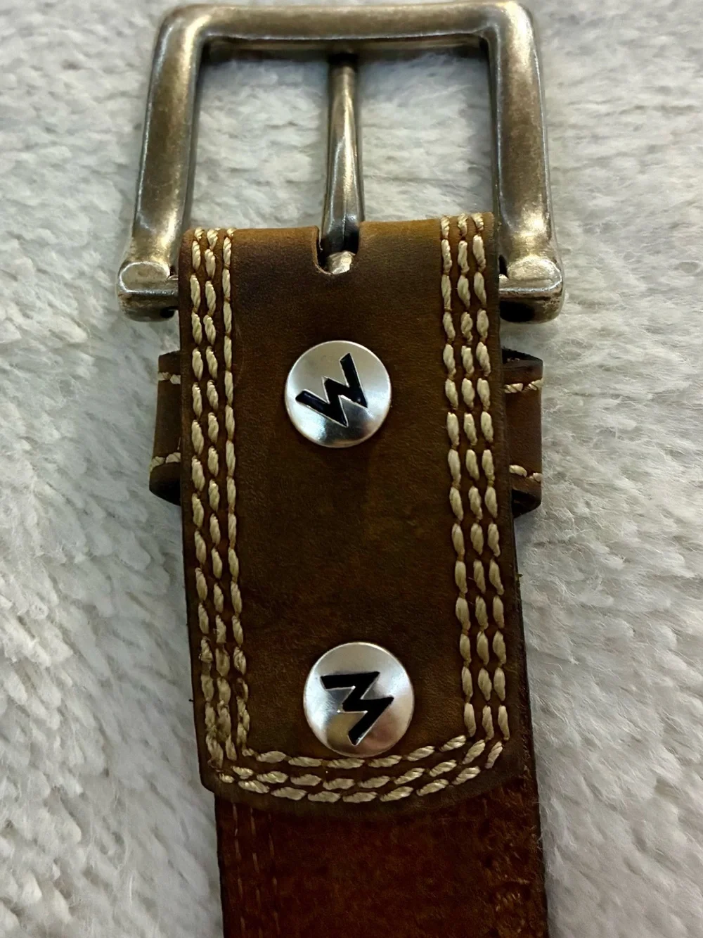 Men's Brown Leather Belt with Metal Buckle